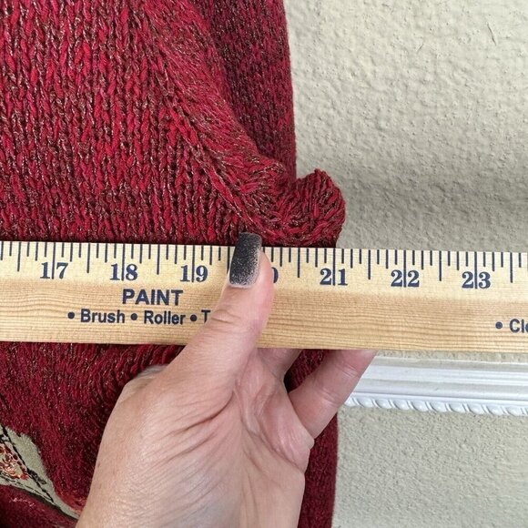 Vintage sz 1X Sweater Cardigan Button Red Embroidery Fall Patchwork Artsy - Picture 5 of 8
